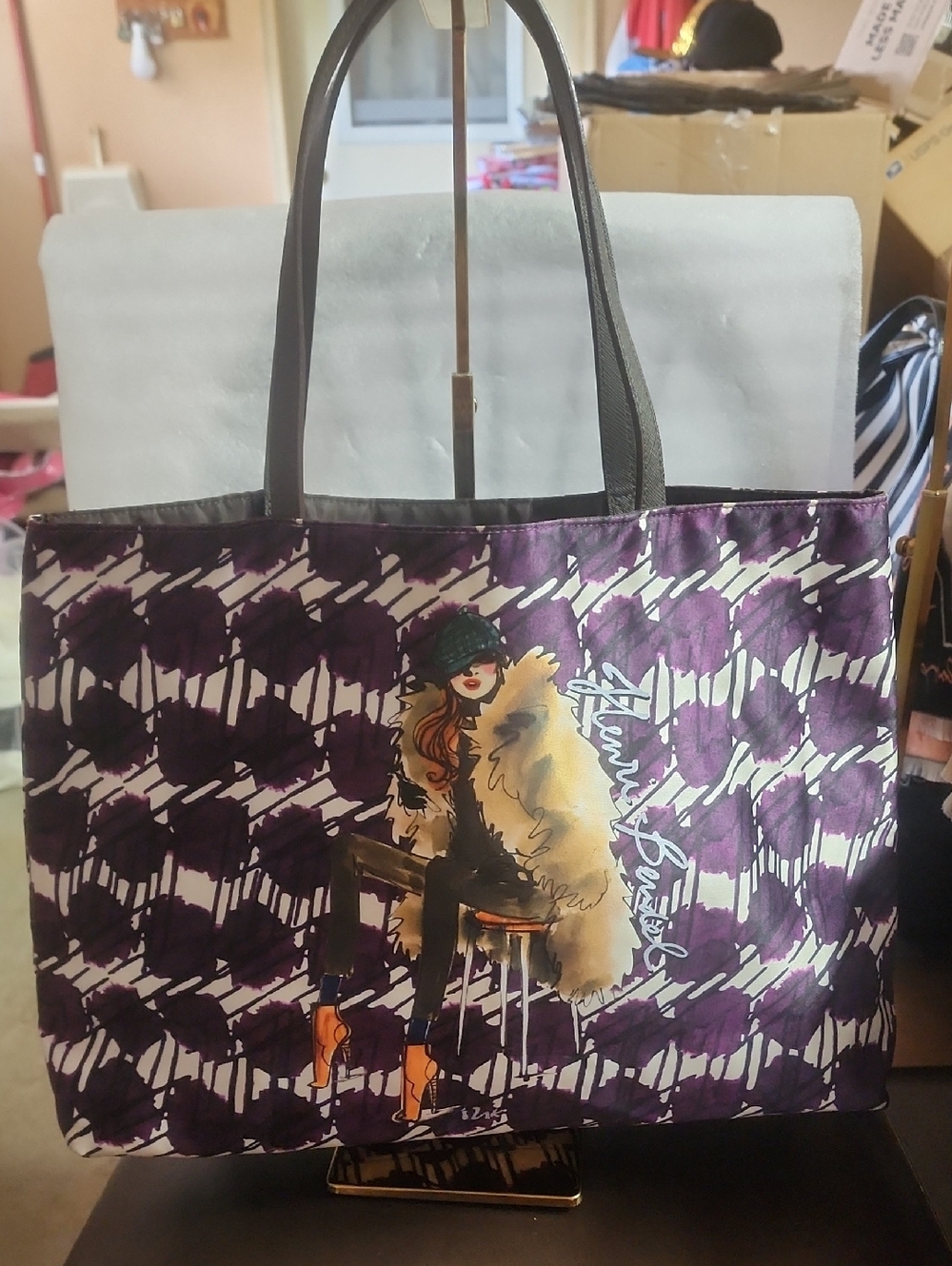 Henri Bendel Izak Purple Graphic Fashion Tote Like New
